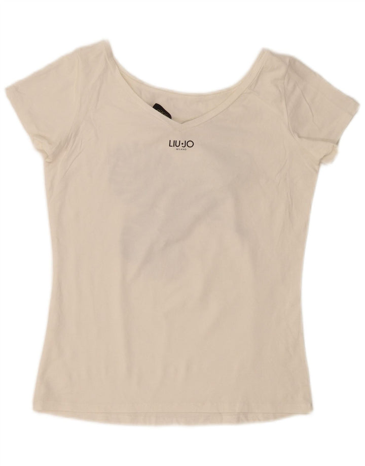 Camiseta feminina Liu Jo com estampa gráfica UK 14 médio branco