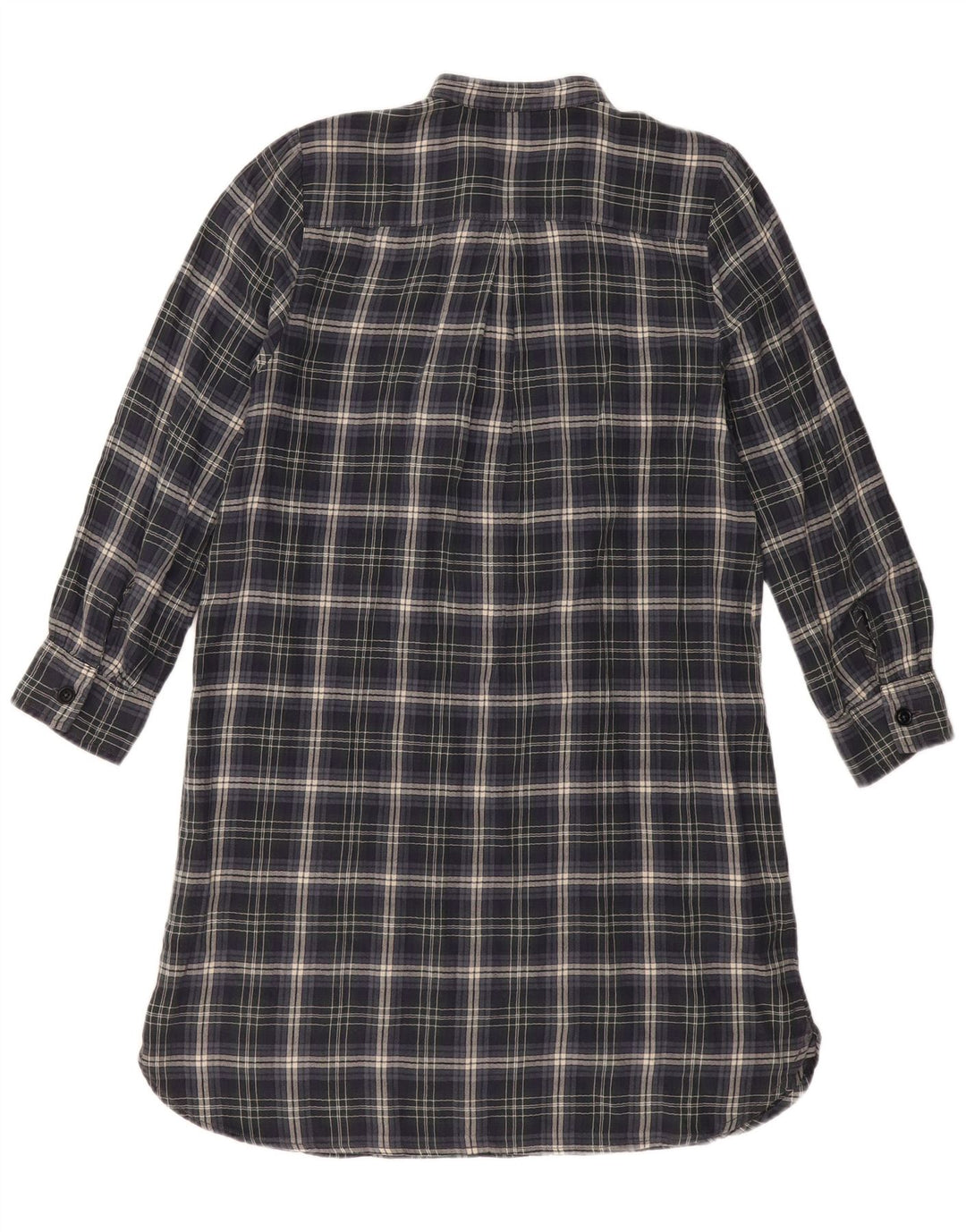 Camisa Polo Ralph Lauren feminina com babados na frente, vestido médio xadrez azul marinho