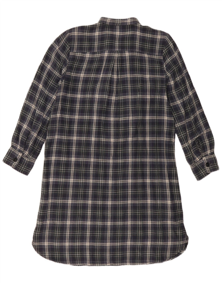 Camisa Polo Ralph Lauren feminina com babados na frente, vestido médio xadrez azul marinho