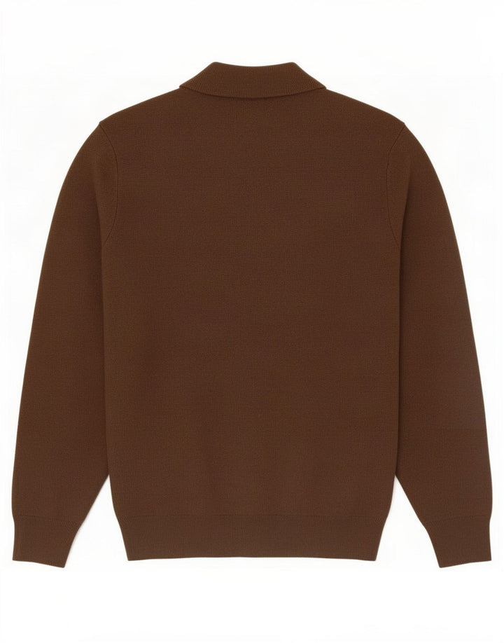 Suéter masculino Zara com zíper e gola alta de algodão marrom médio