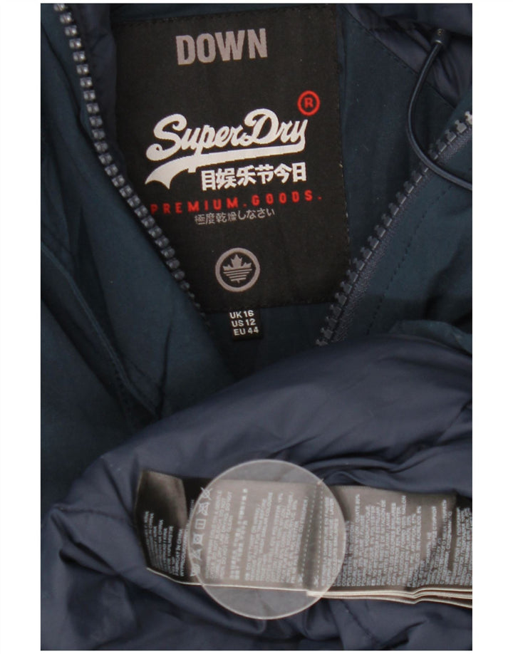 Casaco acolchoado com capuz feminino Superdry UK 16 grande poliéster azul marinho