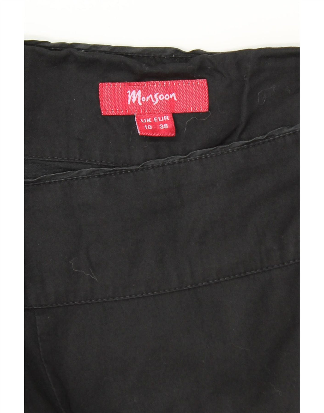 MONSOON Saia feminina com estampa abstrata evasê Reino Unido 10 pequena W30 algodão preto