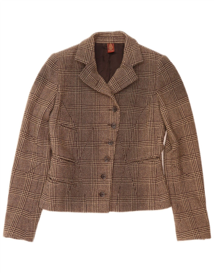 Jaqueta blazer feminina Dondup de 6 botões IT 42 lã houndstooth marrom médio