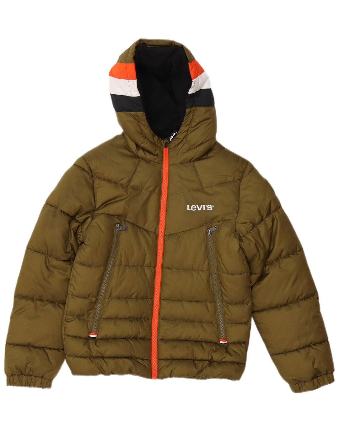 Jaqueta acolchoada com capuz Levi's Boys 11-12 anos cáqui colorblock poliéster