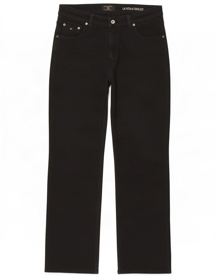 Carlo Colucci Mens Straight Jeans W34 L32 Algodão Preto