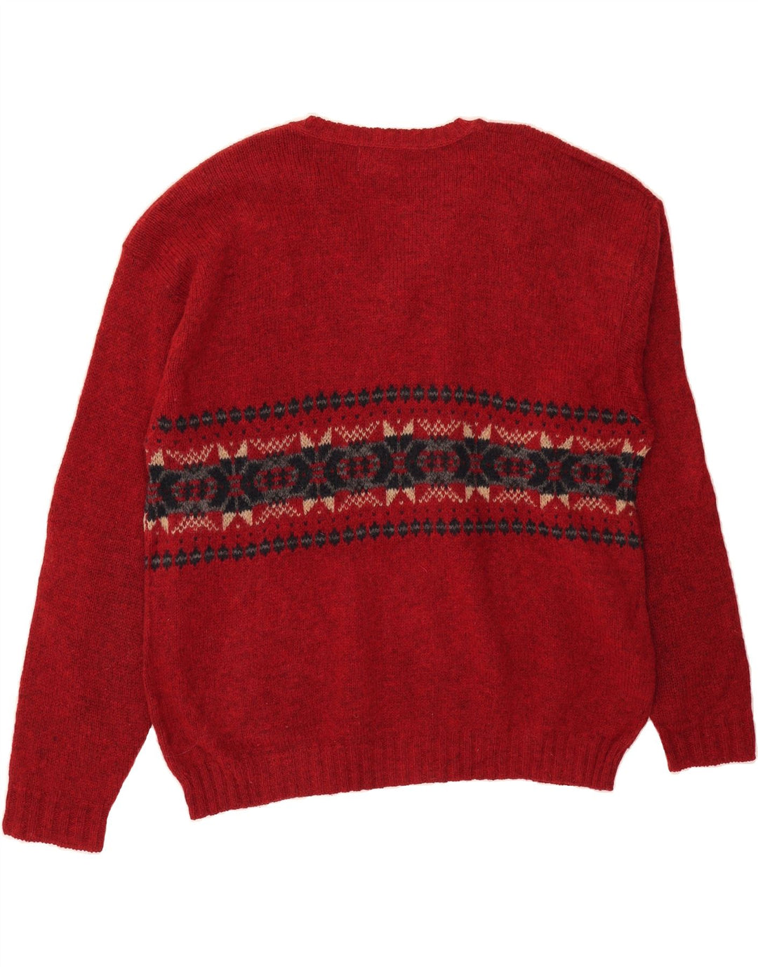 EDDIE BAUER Suéter masculino com decote em V 2XL vermelho Fair Isle lã