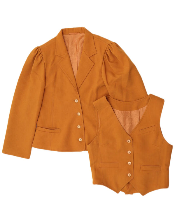 Conjunto feminino vintage de 4 botões e 2 peças UK 10 pequeno laranja