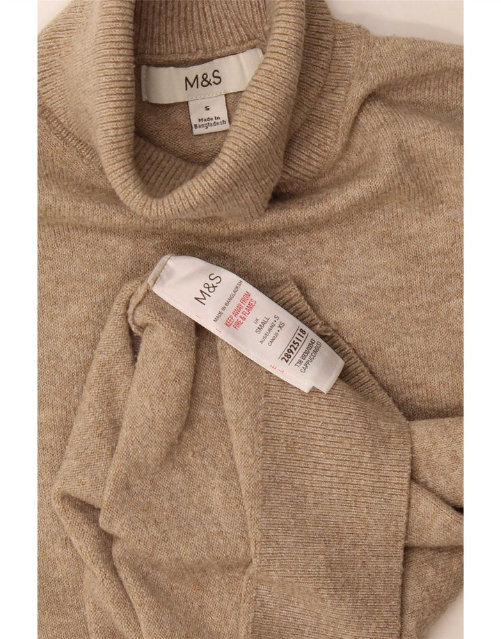 Suéter feminino Marks & Spencer com gola redonda Reino Unido 10 pequeno poliéster bege
