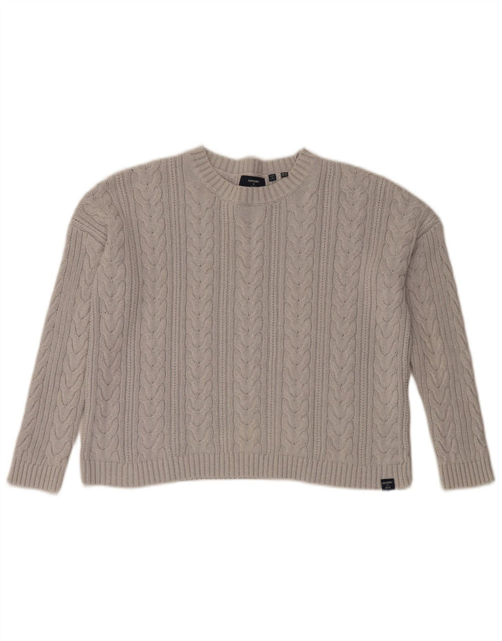 Superdry Suéter feminino superdimensionado com gola redonda Reino Unido 10 pequeno cinza