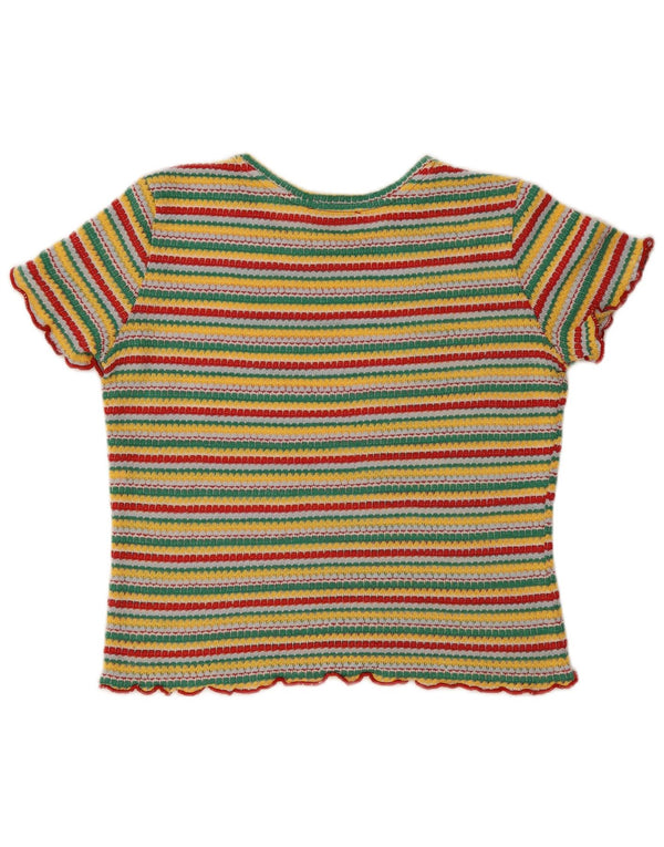 Zara Womens Crop T-Shirt Top UK 14 Grande Listrado Multicolorido