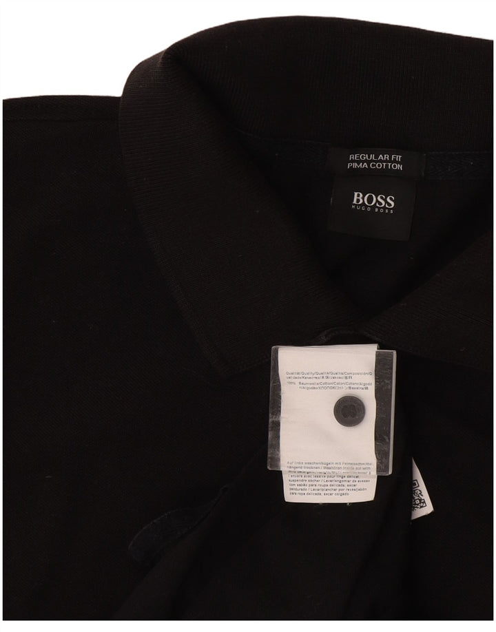 Camisa polo masculina de ajuste regular HUGO BOSS de algodão preto médio