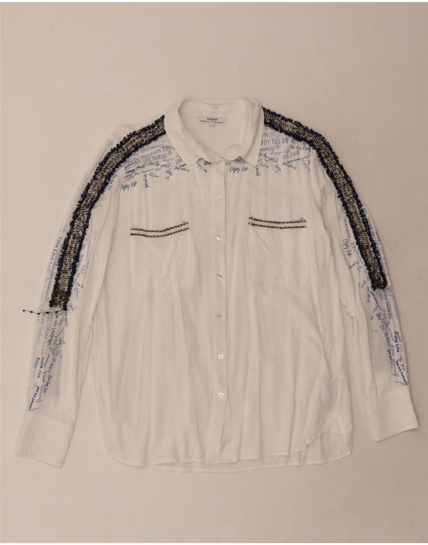 Blusa feminina Desigual com estampa gráfica UK 10 pequena branca colorida viscose