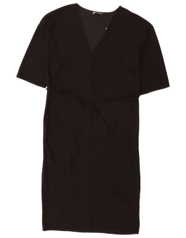 Zara Vestido Maxi Oversized Feminino Reino Unido 10 Pequeno Poliéster Preto