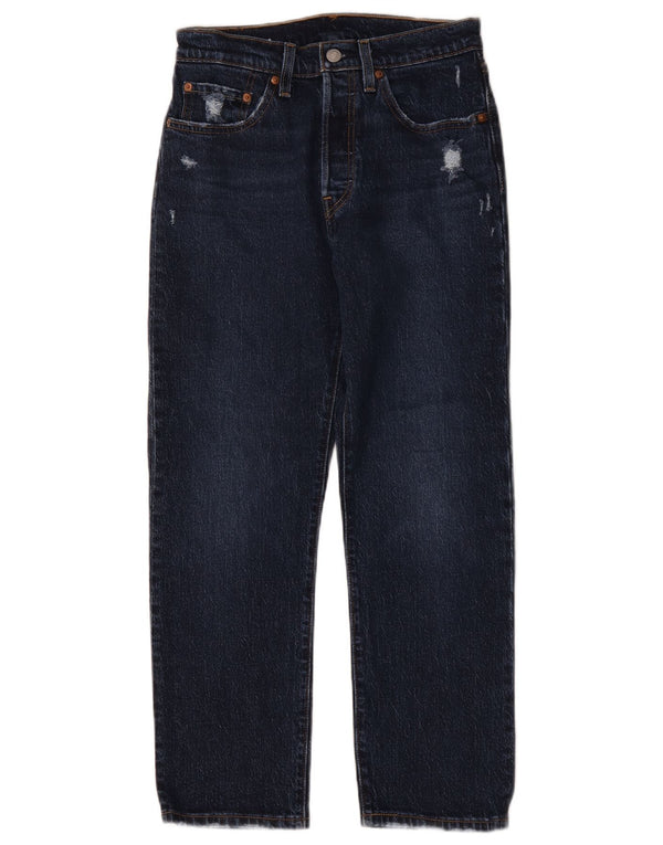 Calça jeans feminina Levi's 501 cintura alta desgastada reta W26 L26 azul marinho