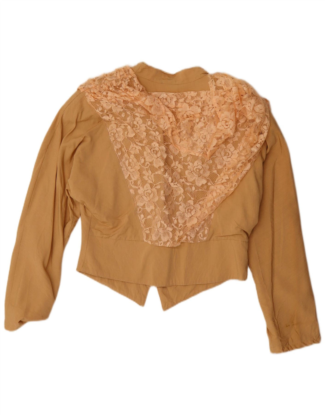Jaqueta Bolero Feminina Vintage Reino Unido 14 Lã Floral Bege Médio