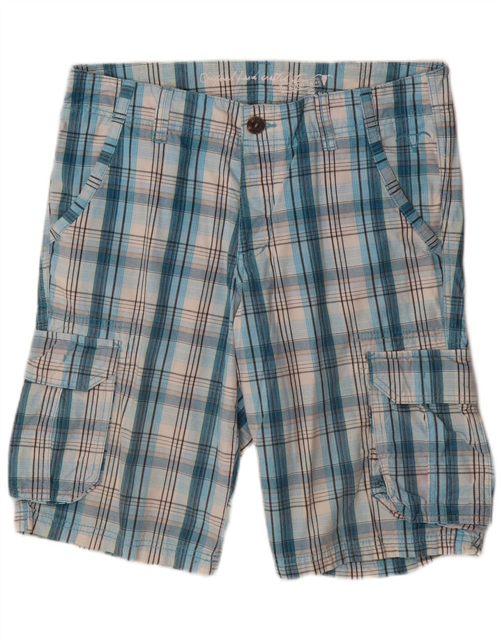 Shorts cargo masculino EDC W34 grande xadrez azul