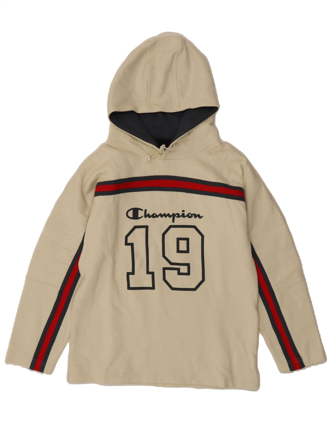 CHAMPION Boys Graphic Hoodie Jumper 11-12 Years Beige Cotton Vintage Champion and Second-Hand Champion from Messina Hembry 