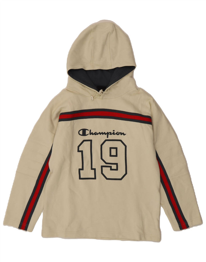 CHAMPION Boys Graphic Hoodie Jumper 11-12 Years Beige Cotton Vintage Champion and Second-Hand Champion from Messina Hembry 