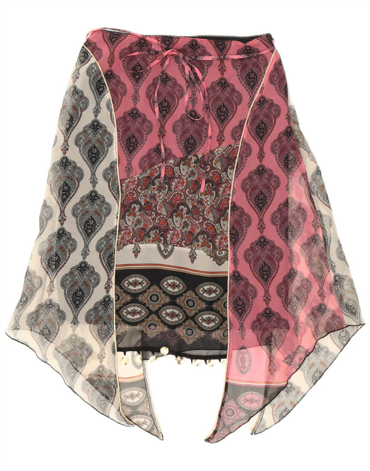 Saia assimétrica feminina Kookai EU 38 médio W28 poliéster paisley rosa