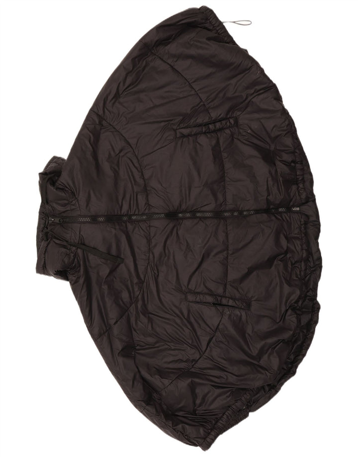 Zara Jaqueta feminina com capuz Poncho acolchoada poliéster preto médio