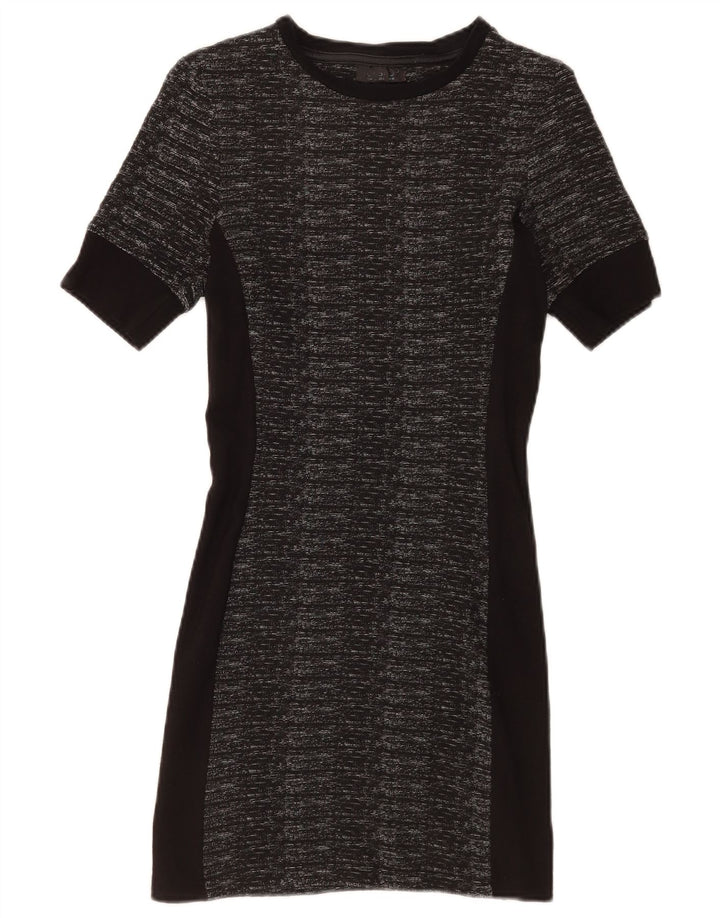 Vestido bodycon feminino Topshop Reino Unido 10 poliéster geométrico preto pequeno