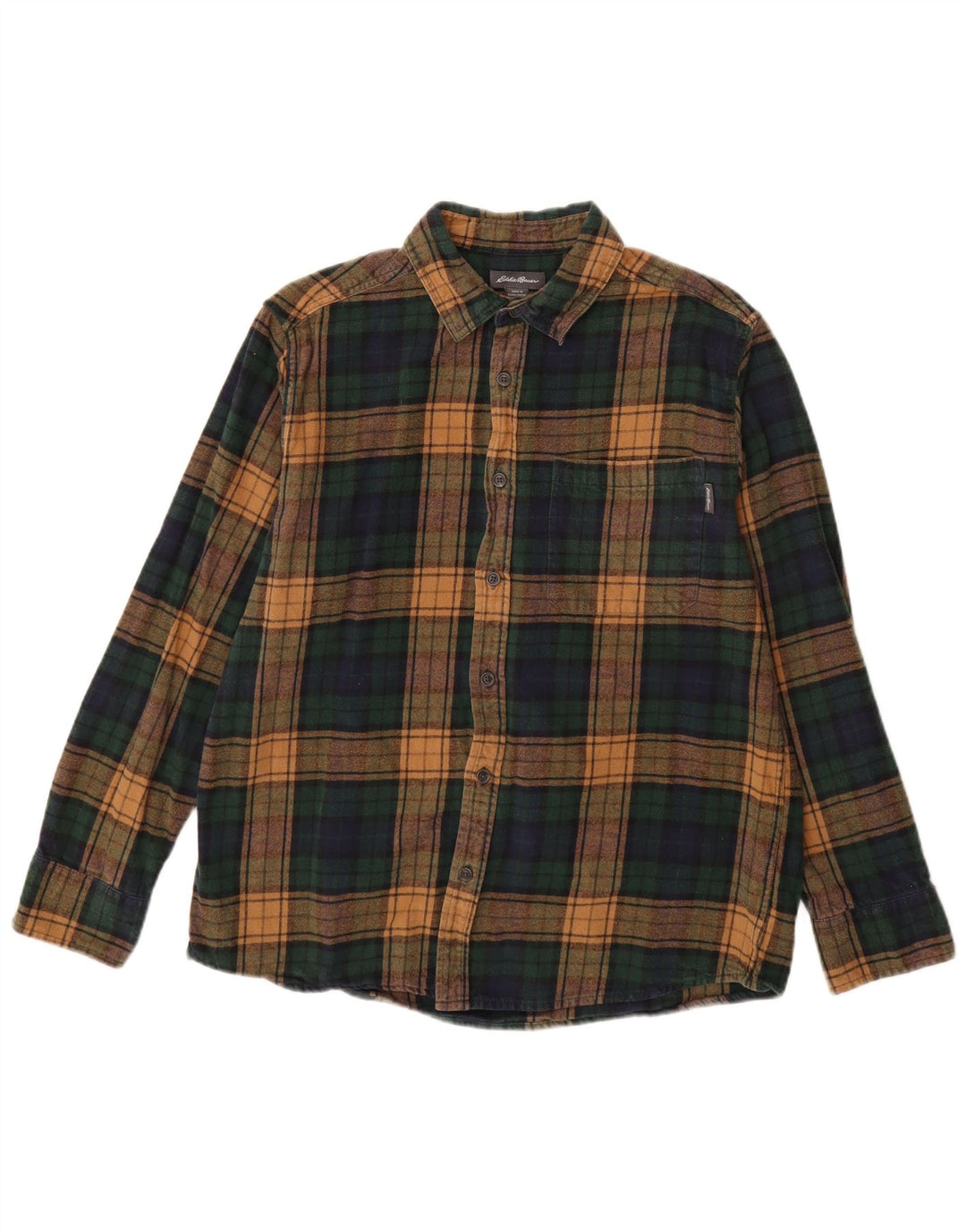 Camisa de flanela masculina EDDIE BAUER 15-16 anos grande algodão xadrez verde