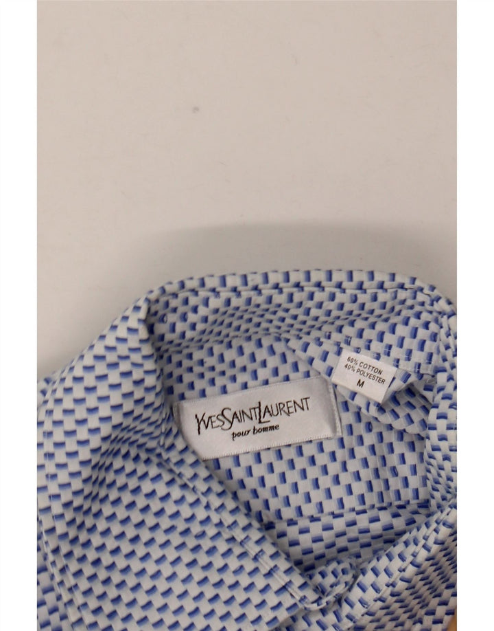 Camisa formal masculina Yves Saint Laurent algodão geométrico azul médio