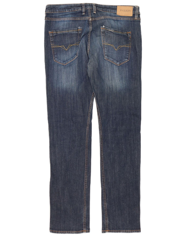 Guess Mens Slim Jeans W34 L34 Azul Marinho Algodão
