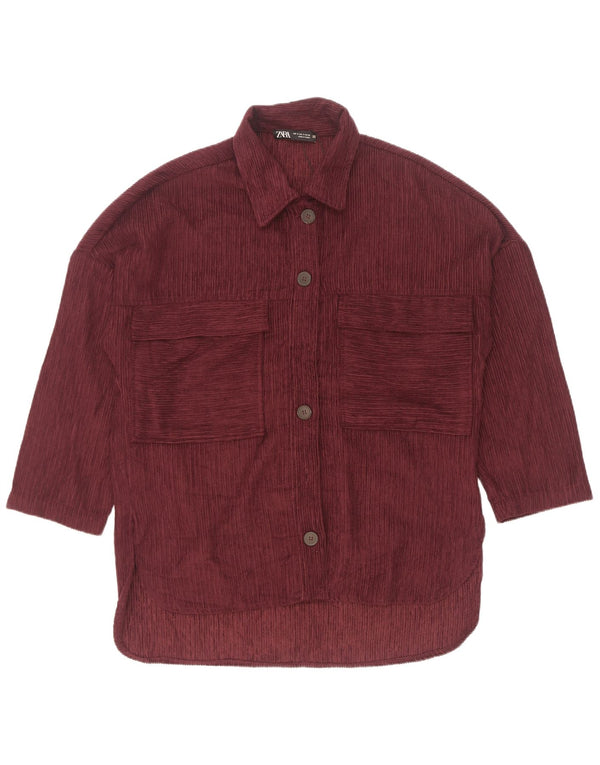 Camisa feminina de veludo cotelê Zara manga 3/4 grande Reino Unido 10 pequena Borgonha