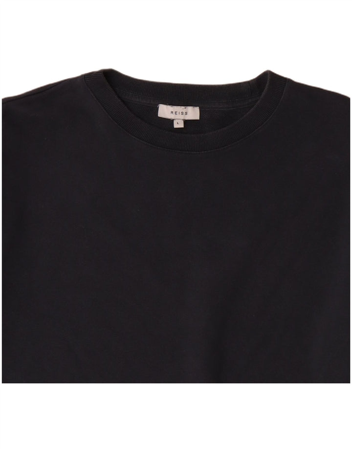 REISS Mens Sweatshirt Jumper Large Navy Blue Cotton
