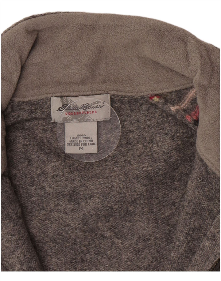 Suéter cardigã feminino Eddie Bauer Reino Unido 12 lã de carneiro listrada cinza médio