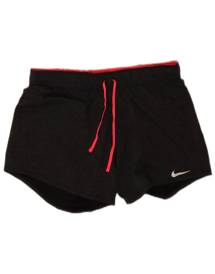 Shorts esportivos femininos Nike Dri Fit UK 14 poliéster cinza médio