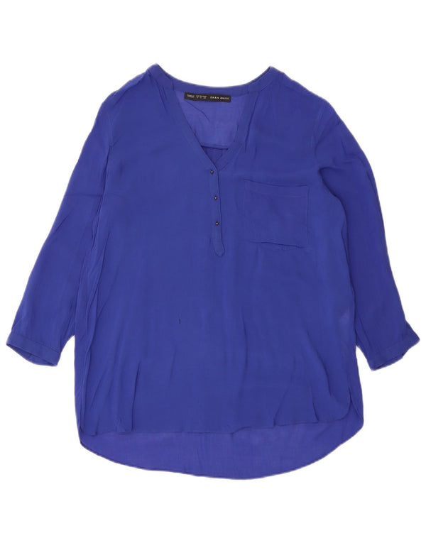 Zara blusa feminina manga 3/4 oversized top UK 10 pequena viscose roxa