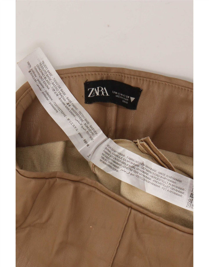 Zara Leggings femininas de couro sintético Reino Unido 14 poliéster marrom médio