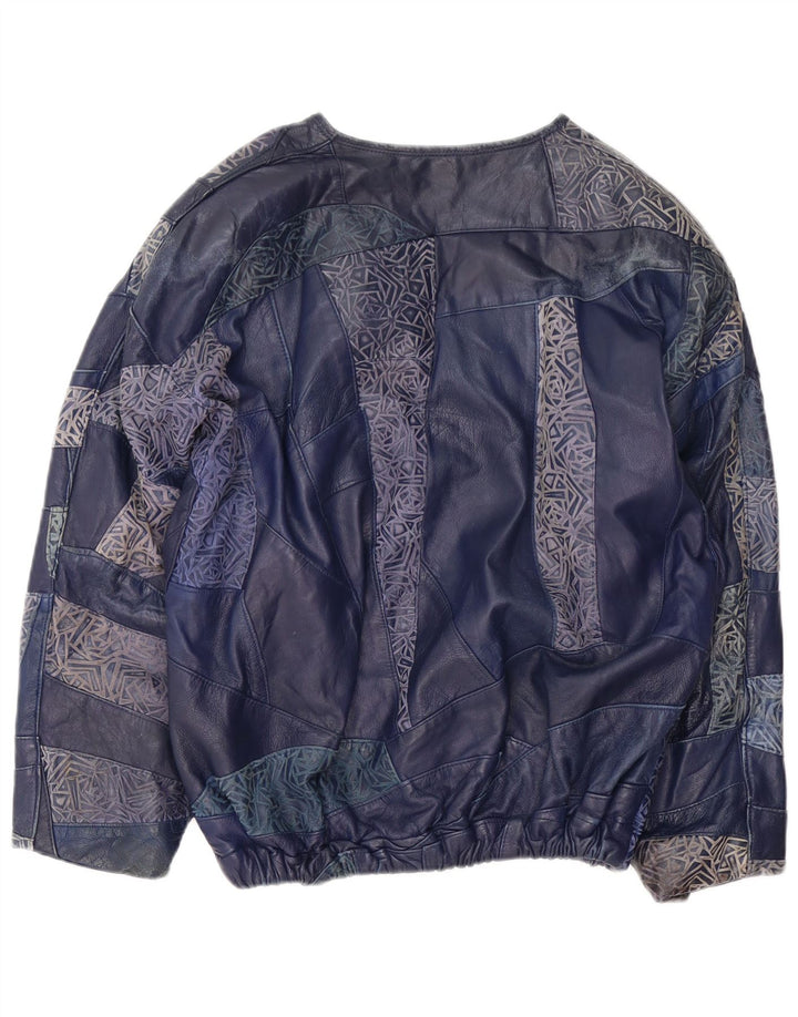 Jaqueta de couro pulôver vintage feminina Reino Unido 16 grandes retalhos azuis marinhos