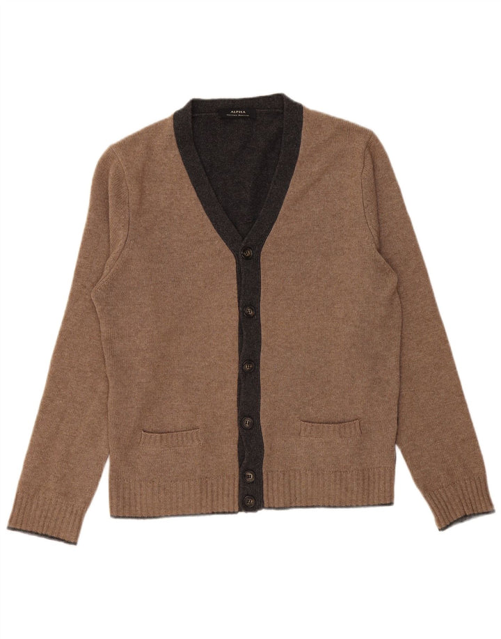 Suéter cardigã masculino Alpha Massimo Rebecchi IT 50 bloco colorido marrom médio