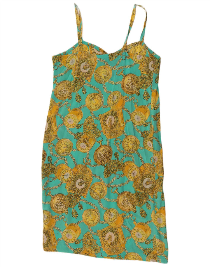 Vestido feminino vintage com padrão abstrato deslizante UL 12 turquesa médio
