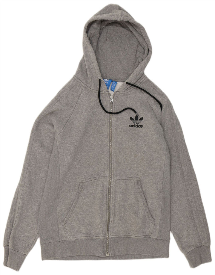Suéter masculino Adidas com capuz e zíper cinza médio algodão manchado