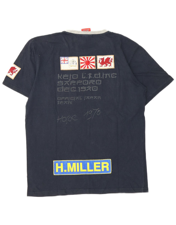 Camiseta gráfica masculina Kejo Top grande algodão azul marinho