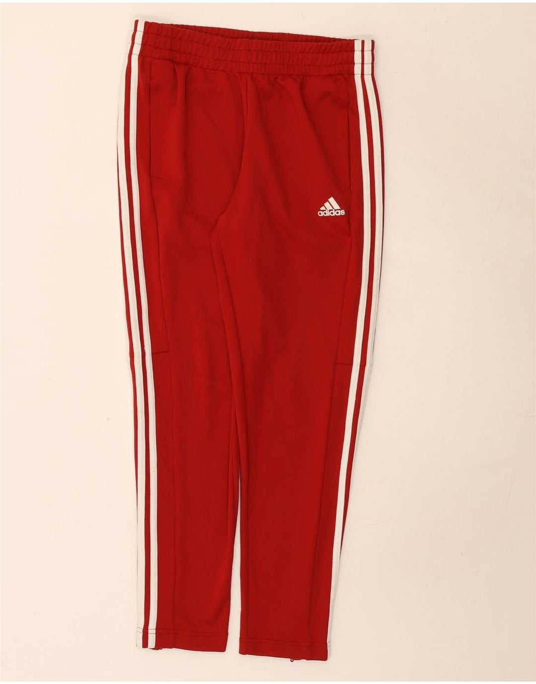Calças de treino femininas Adidas UK 12/14 poliéster vermelho médio