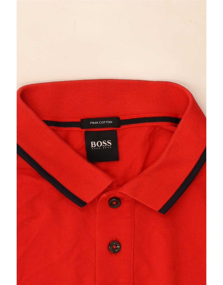 Camisa polo masculina Hugo Boss de algodão vermelho médio