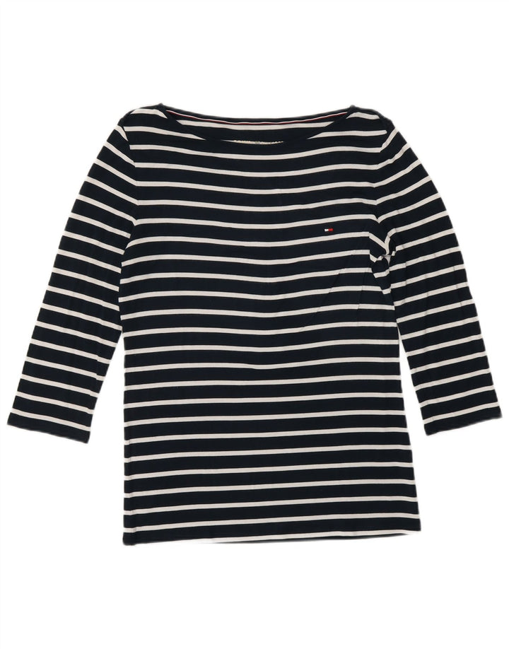 Tommy Hilfiger Top feminino manga 3/4 Reino Unido 10 pequeno listrado azul marinho