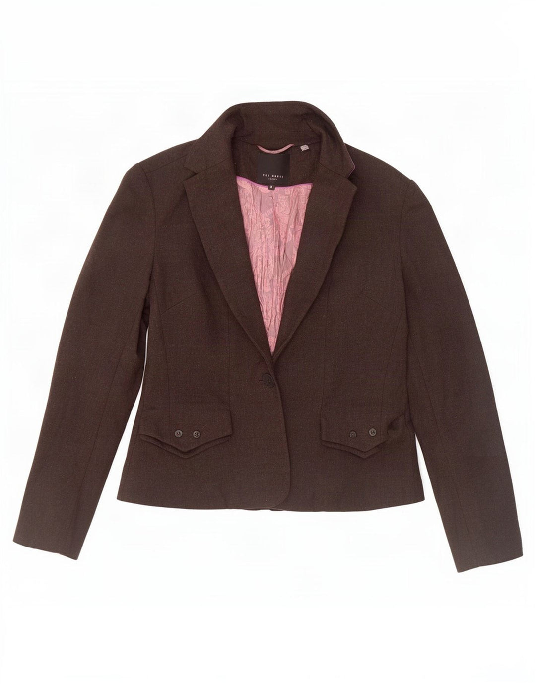 Jaqueta blazer feminina de 1 botão Ted Baker tamanho 3 lã marrom médio