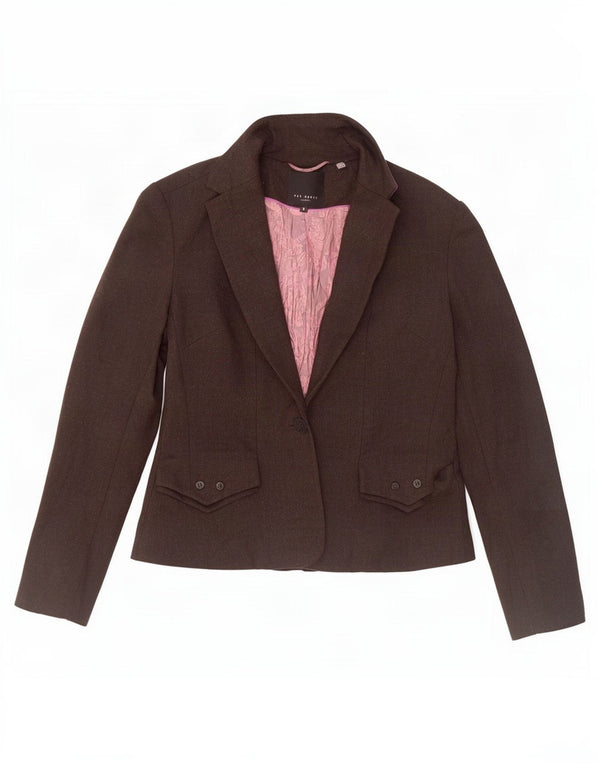 Jaqueta blazer feminina de 1 botão Ted Baker tamanho 3 lã marrom médio