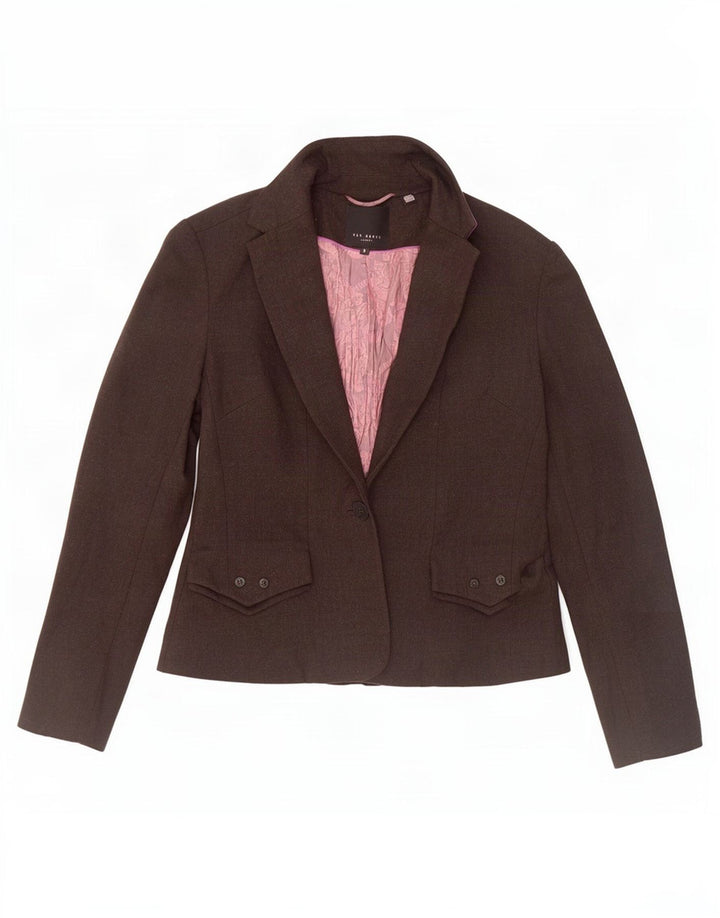 Jaqueta blazer feminina de 1 botão Ted Baker tamanho 3 lã marrom médio
