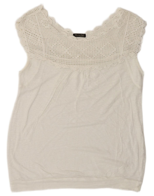 Blusa feminina sem mangas Massimo Dutti UK 16 grande branco