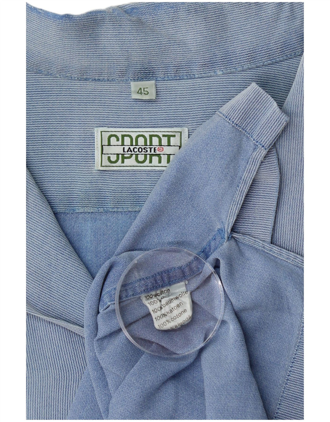 Camisa masculina de manga curta LACOSTE tamanho 45 XL algodão listrado azul