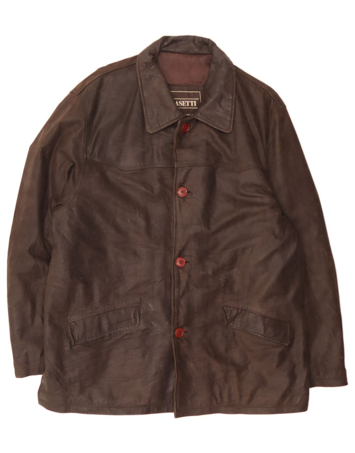 BASETTI Mens Leather Coat IT 52 XL Brown Leather Vintage Basetti and Second-Hand Basetti from Messina Hembry 