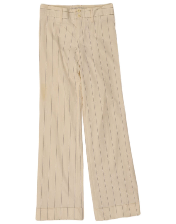 Zara Calça feminina casual bootcut UE 36 XS W26 L32 algodão listrado branco