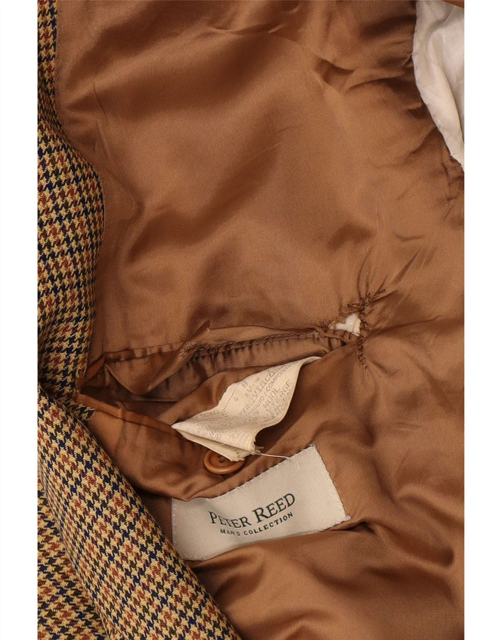 Jaqueta blazer masculina vintage com 2 botões IT 54 2XL marrom houndstooth lã virgem
